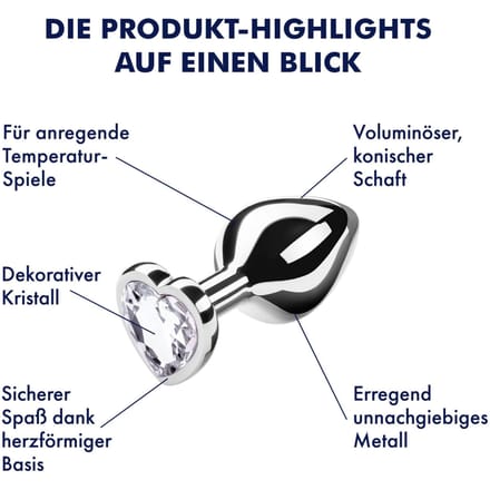 Metalen anaalplug met kristal, 8 cm