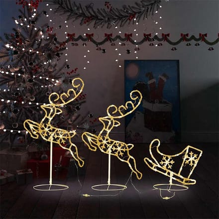vidaXL - Kerstdecoratie - rendieren - en - slee - 260x21x87 - cm - acryl - warmwit