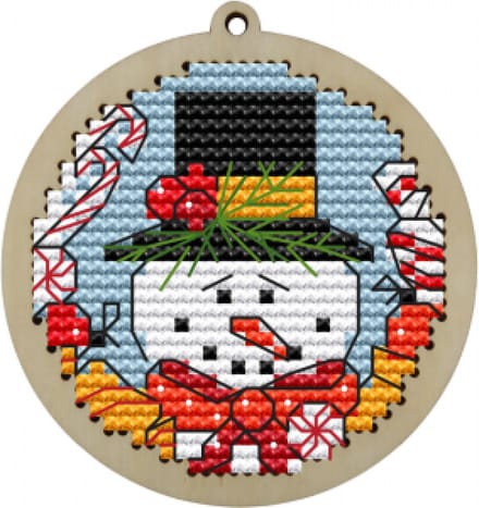 Borduurpakket op hout - Kerstboomhanger Snowman - Sneeuwman - Kind Fox