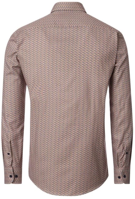 CASA MODA Sport casual fit overhemd - popeline - donkerblauw - wit en beige dessin