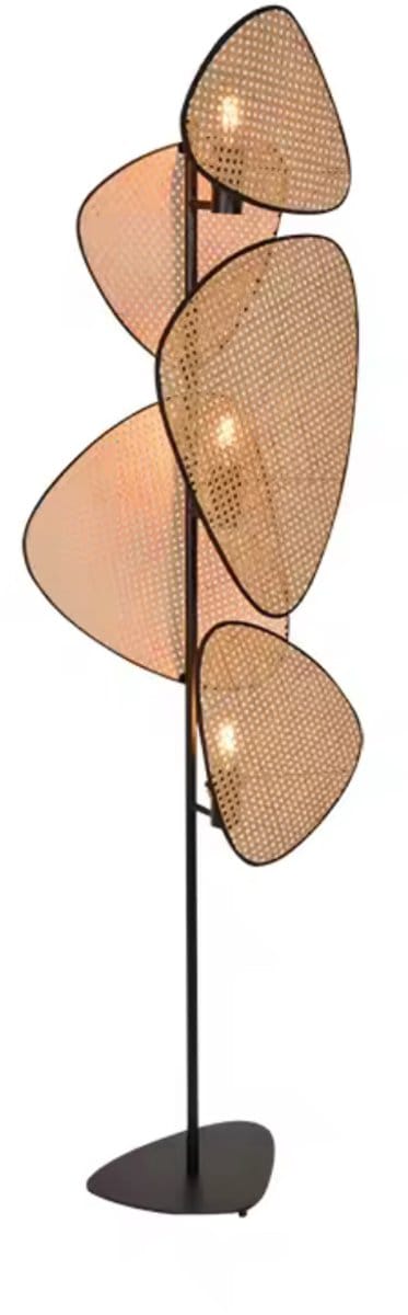 Vloerlamp Rieten Bladvorm – 3x E27 – 179 cm – Met Voetschakelaar