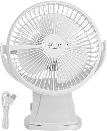 Adler - Bureau ventilator met klem - Oplaadbaar USB-C - 15,5 cm - 360° draaibaar - Wit