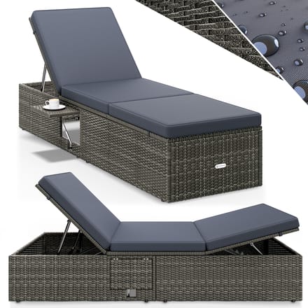 Casaria Ligbed - Verstelbaar Klaptafel Polyrattan 200x58 - Antraciet