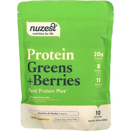 Nuzest, Protéine Verte + Baies, Vanille Caramel, 10,6 oz (300 grammes)