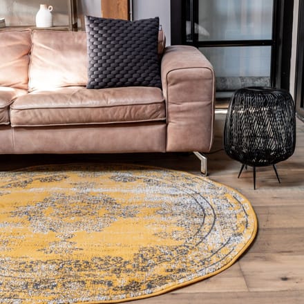 Vintage Vloerkleed Bloom rond - Geel - EVA Interior - Rond 100 Ø