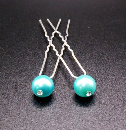Haarpinnen parel blauw met steentje