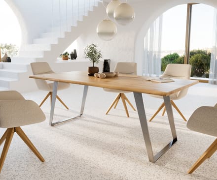 Eetkamertafel Edge eiken natuur 200x100x2,5-3 roestvrij staal schuin Live-Edge