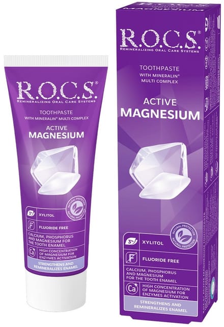 R.O.C.S. Active Magnesium - Tandpasta zonder fluoride - Remineraliserend, 75 ml