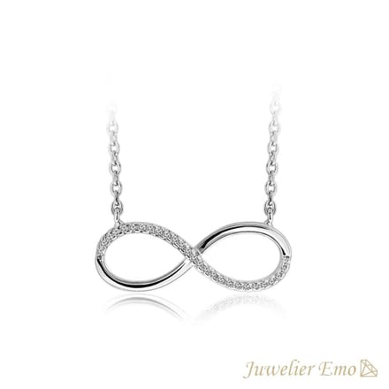 Juwelier Emo - Infinity Model Ketting met Zirkonia stenen - Zilveren Ketting met hanger - 45 CM
