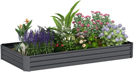 Outsunny-Tuinbed-Gegalvaniseerd staal-240x120x30cm-Donkergrijs