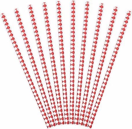PartyDeco - Rietjes Ruitjes Rood (10 stuks)