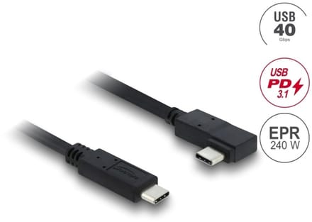 Delock Coaxial USB 40 Gbps cable angled left / right USB PD 3.1 240 W 1 m