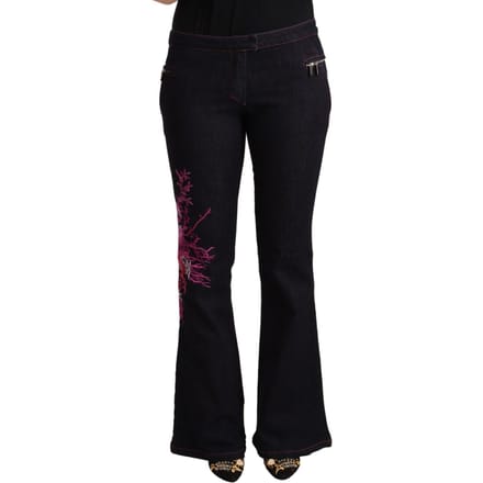 Exte Dames Zwarte Katoenen Midden Taille Uitlopende Jeans