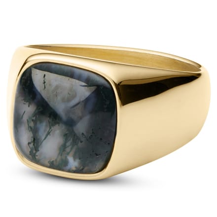 Len Goudkleurige Gravel Ring met Mosagaat