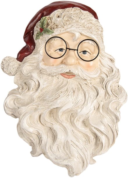 Clayre & Eef Wanddecoratie Kerstman 23x5x31 cm Wit Polyresin