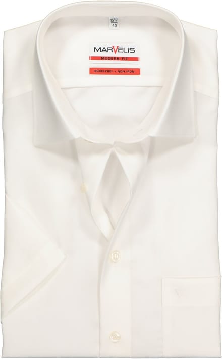 MARVELIS modern fit overhemd - korte mouw - beige - Strijkvrij - Boordmaat: 43