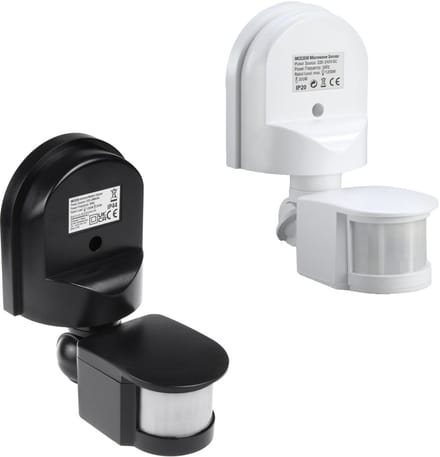 Maclean - Set van 2 stuks - bewegings- en schemersensor voor wandmontage, 180°, max. 1200W, zwart-wit, MCE25