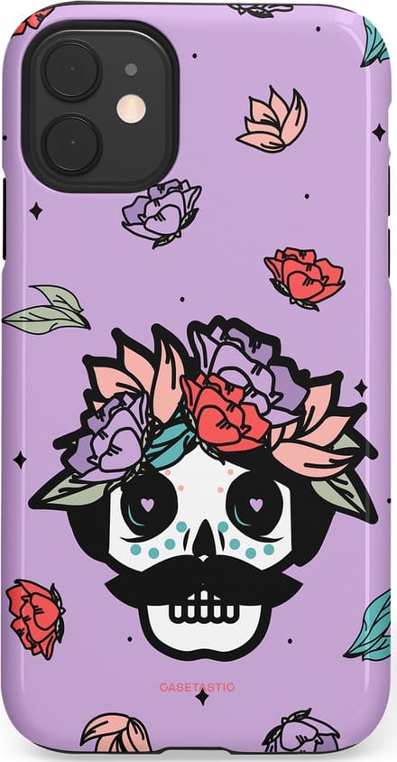 Casetastic hoesje geschikt voor Apple iPhone 11 - Dubbellaagse bescherming - Schedel Snor - Fashion Case - Lila Zwart