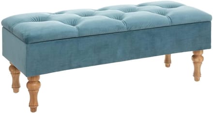 Atmosphera Opbergbank - Blauw Fluweel - Gewatteerd - Met Opbergruimte