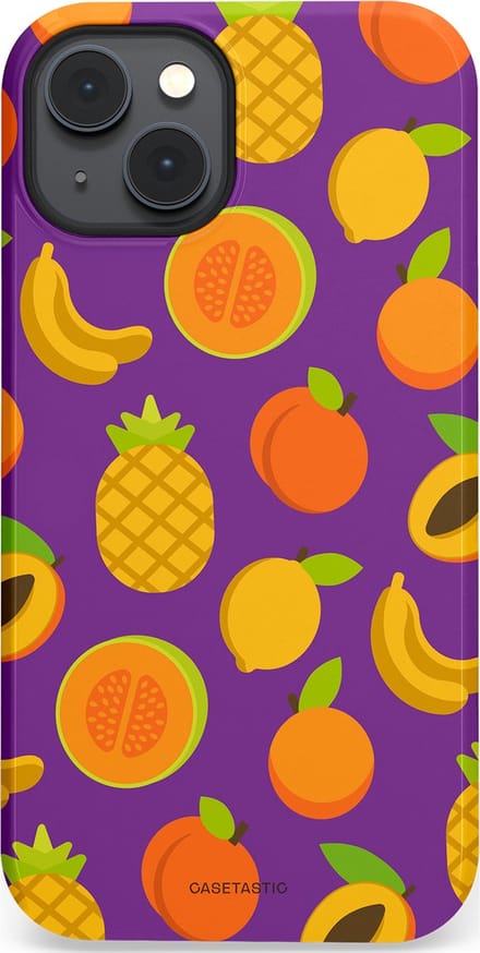 Casetastic hoesje geschikt voor Apple iPhone 14 Plus - MagSafe - Dubbellaagse bescherming - Tropisch Fruit Feest - Fashion Case - Lavendel Okergeel Oranje