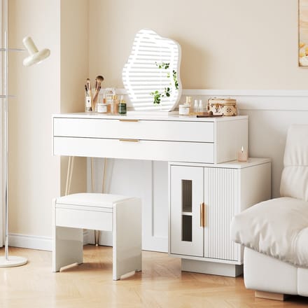 HAUSS SPOLE Kaptafel - Met LED Spiegel En Uitschuifbaar Ontwerp - 100x40x78 cm - Spaanplaat - Wit