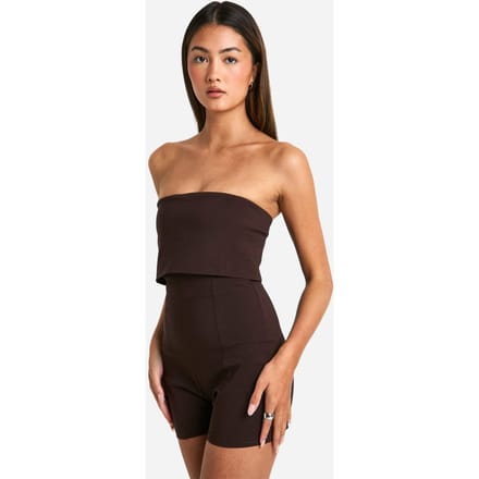 boohoo Dames Longline Foldover Bandeau Playsuit | Chocoladebruin | Maat: 42