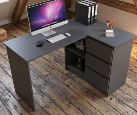 Hoekbureau L-vorm 124x77x48 cm met - 124x77x48 cm - Grijs - cm 3 Laden Rechts 2 - Medahomestore