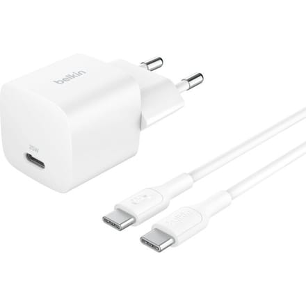 Belkin BoostCharge power adapter - PPS technology - 24 pin USB-C - 25 Watt - with USB-C cable (1m)