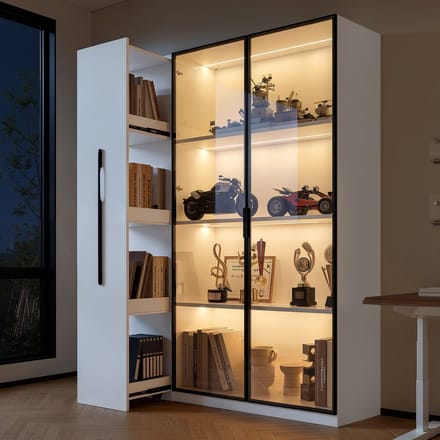Multifunctionele Kast - 110x35x160 cm - Vitrinekast met Led - Met Zij-uittrek - Hout - Wit