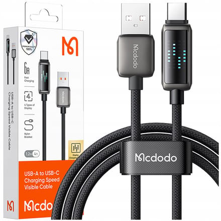 Data- en Oplaadkabel USB-A - USB-C McDodo CA-2350 Display, 100W, 1.2m, Zwart
