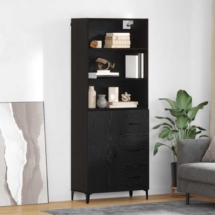 vidaXL - Highboard - Zwart - Eiken - 69,5 - x - 34 - x - 180 - cm - Bewerkt - hout