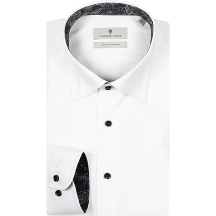 Thomas Maine Overhemd Bergamo Verborgen Button-Down Two-Ply Subtle Pattern Contrast Wit-Donker Navy / male