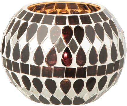 J-Line theelichthouder Mozaïek - glas - zwart/zilver - small