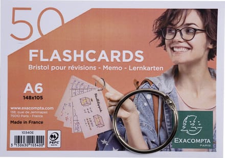 Exacompta 19x Pak 50 Flashcards - formaat A6 - gelijnd en geperforeerd - met gebroken ring - Geassorteerd - 10340E