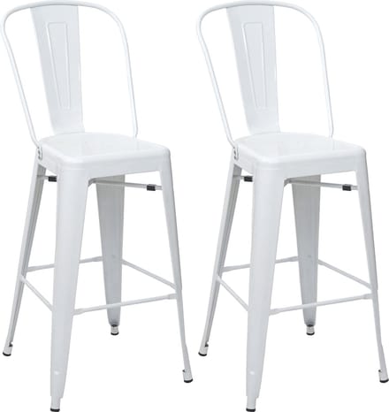 Set van 2 barkrukken MCW-A73, barkruk met rugleuning, metalen industrieel ontwerp ~ wit