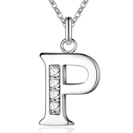 Zilverkleurige Letter P Dames Ketting met Zirkonia