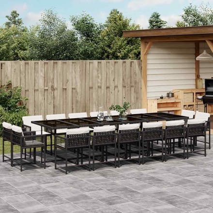 vidaXL - 17-delige - Tuinset - met - kussens - poly - rattan - zwart
