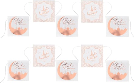 Ramadan thema Eid Mubarak vlaggenlijn/slinger - 2x- 5 meter - wit/rose goud - Suikerfeest versiering