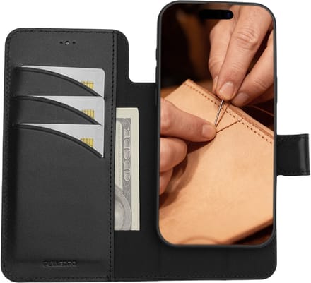 Pulledro geschikt voor iPhone 17 Pro Max Uitneembare Lederen BookCase - MagSafe - RFID - Rustic Black