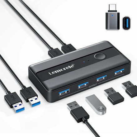 Lemorele H5 USB 3.0 KVM-Switch - 4 USB-poorten - 2 Computers Delen - Plug & Play