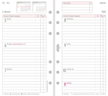 CHRONOPLAN Weekplanner 2026, 1 week/2 pagina's, Midi, Kolommen