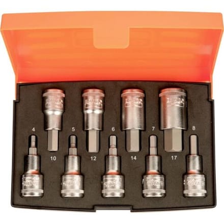 BAHCO 1/2 socket set w/hexagonal bits 9pcs 4-17mm