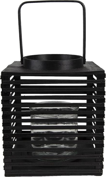 Clayre & Eef Windlicht 21x21x25 cm Zwart Bamboe