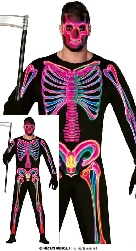 Fiestas Guirca - Volwassenkostuum neon skeleton - M - Carnavalskleding - Carnaval - carnavalskleding 2027 - Carnaval kostuum