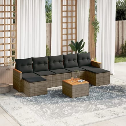 vidaXL - 8-delige - Loungeset - met - kussens - poly - rattan - grijs