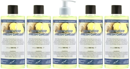 Handzeep Fresh Ginger 500 ml - set van 5 stuks - met gratis pomp - Voordeelverpakking