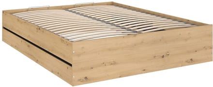 Vente-unique Bed met opbergruimte hout zwart, natuurlijk licht 160 x 200 cm