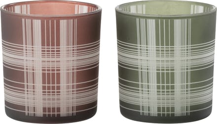 J-Line windlicht Geruit - glas - bruin/groen - small - 2 stuks