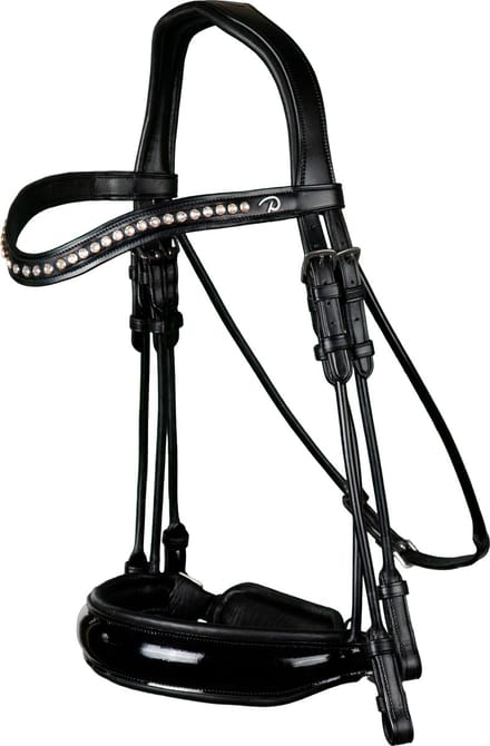 Stang & Trens hoofdstel met lakleer Crank neusriem Zwart Cob