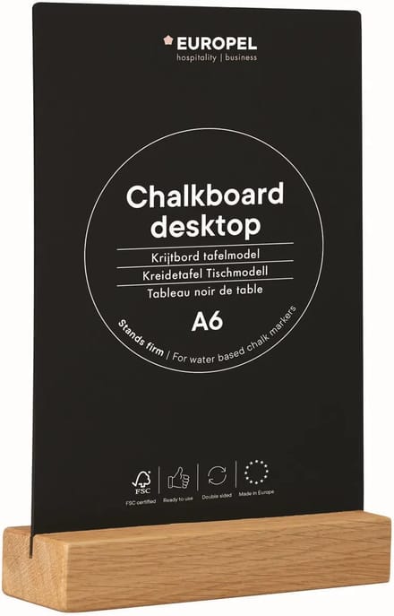 Europel krijtbord staand - tafelmodel – A6 - hout